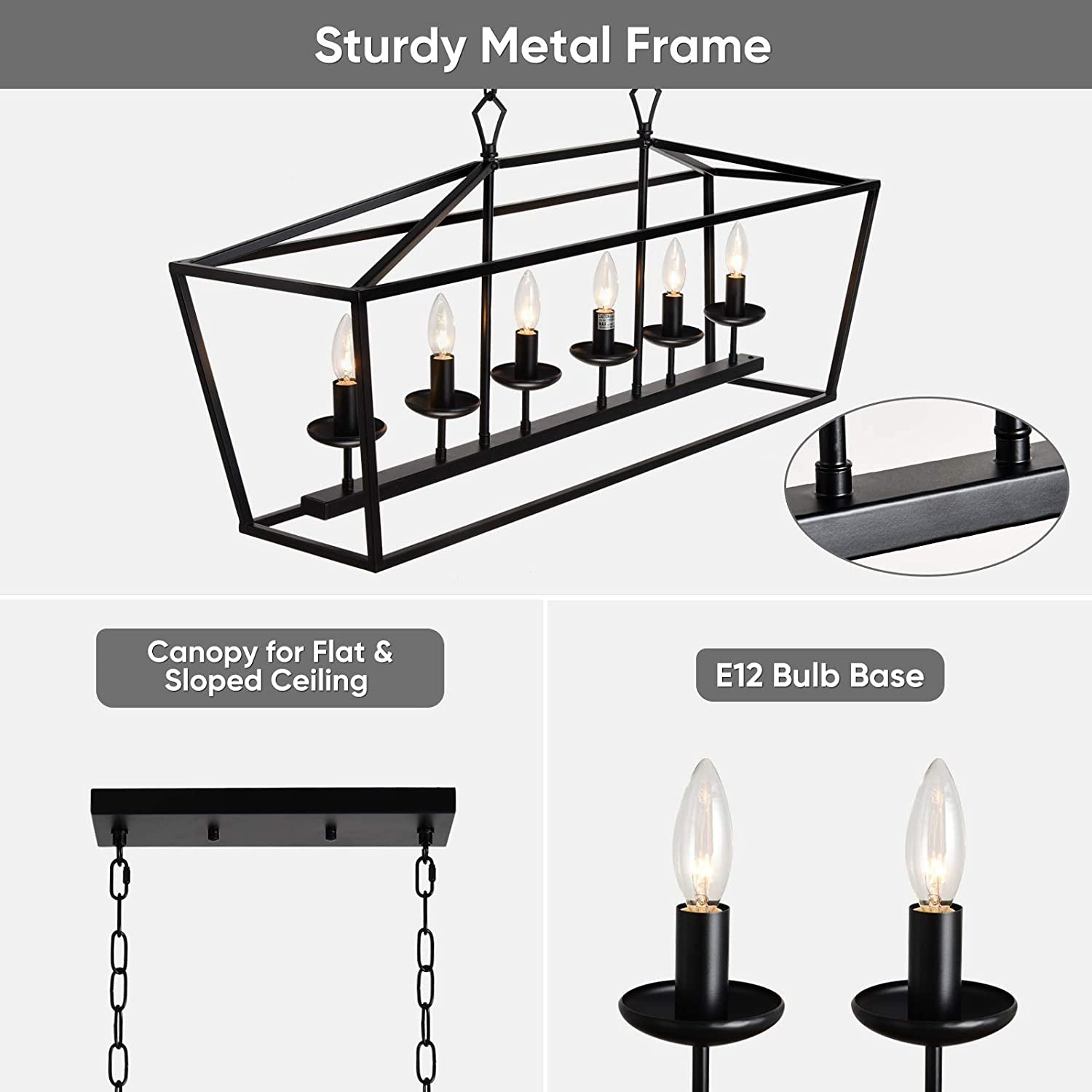 6-Light Black Linear Candle Chandelier