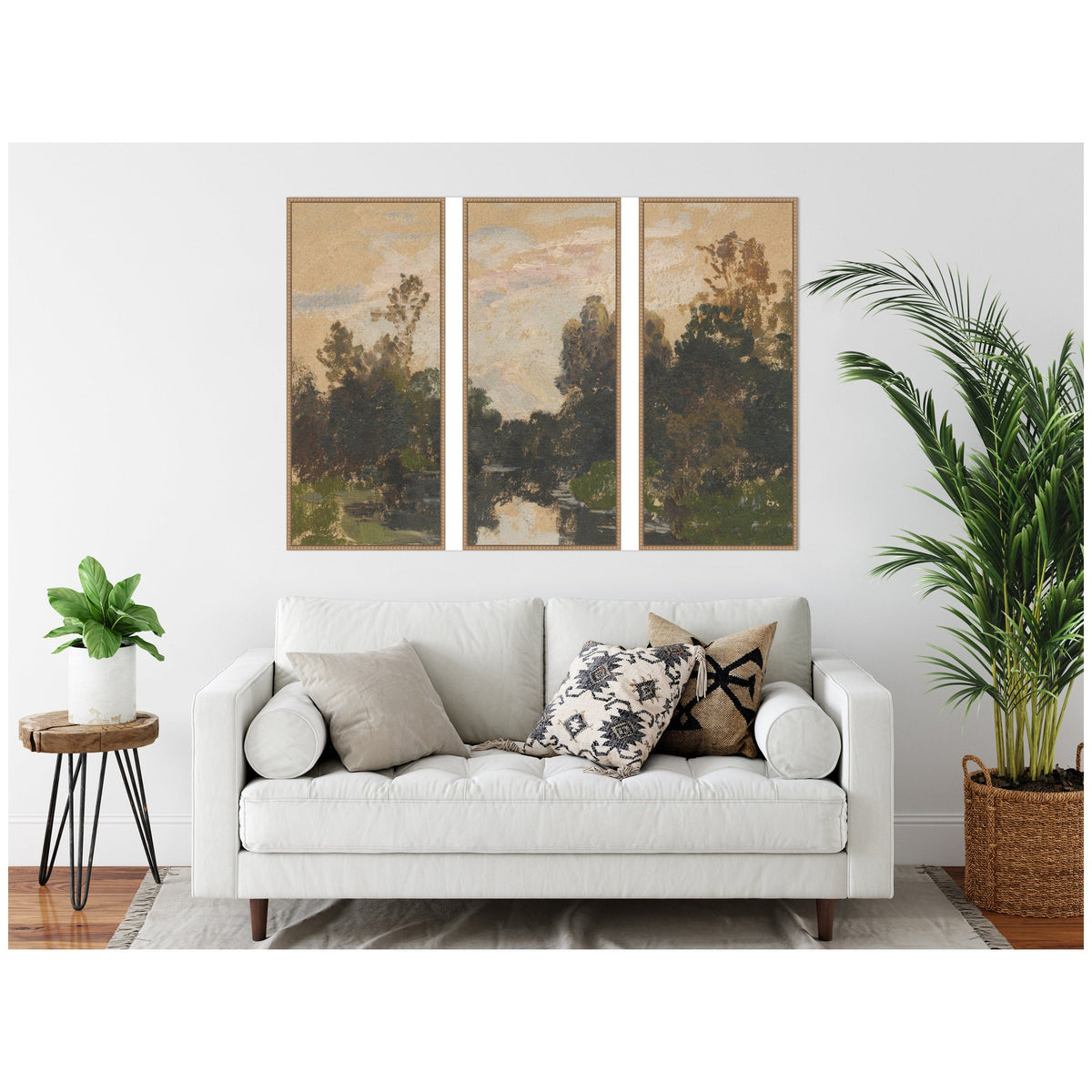 Landscape by the River Barycz Adolf Dressier 3 Piece Framed Canvas Wall Art Set by Nostalgia Prints