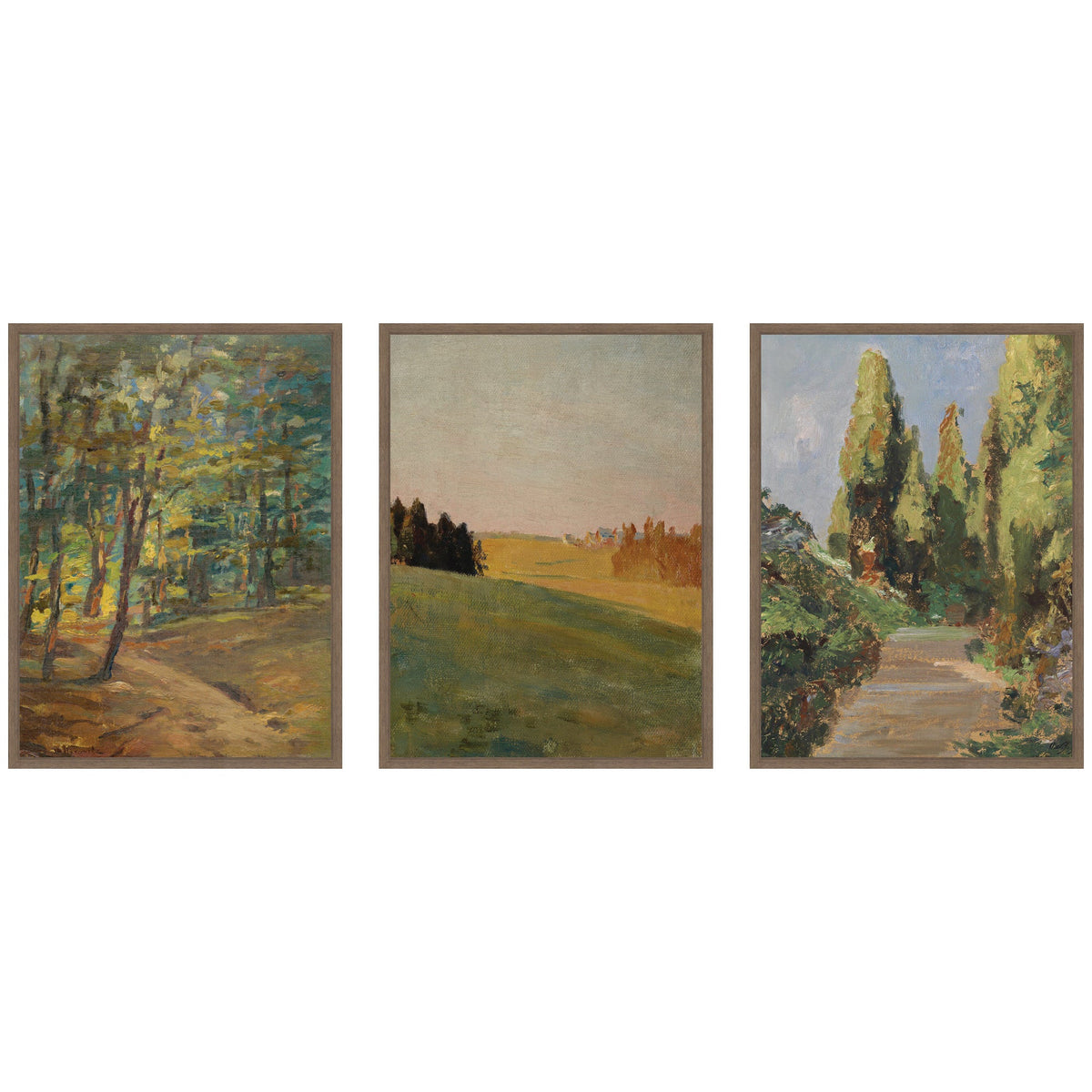 Forest Interior, Evening 1910, and Parklandschaft 3 Piece Framed Canvas Wall Art Set by Nostalgia Prints