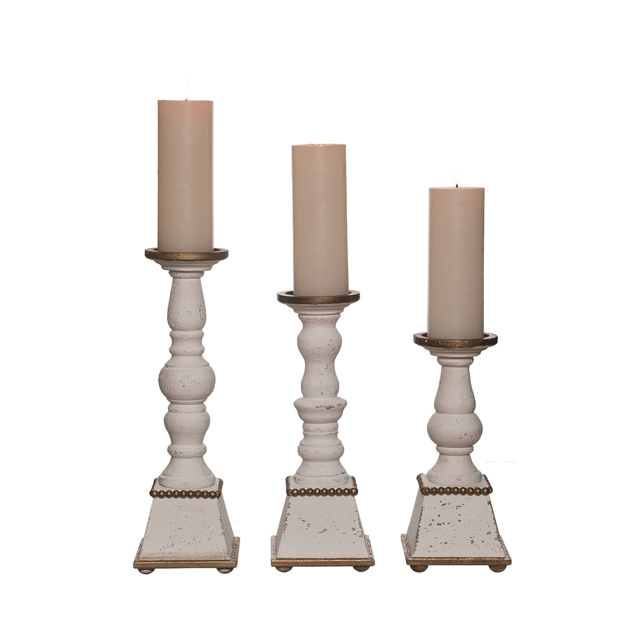 Wood Vintage Style Candle Pillars S/3