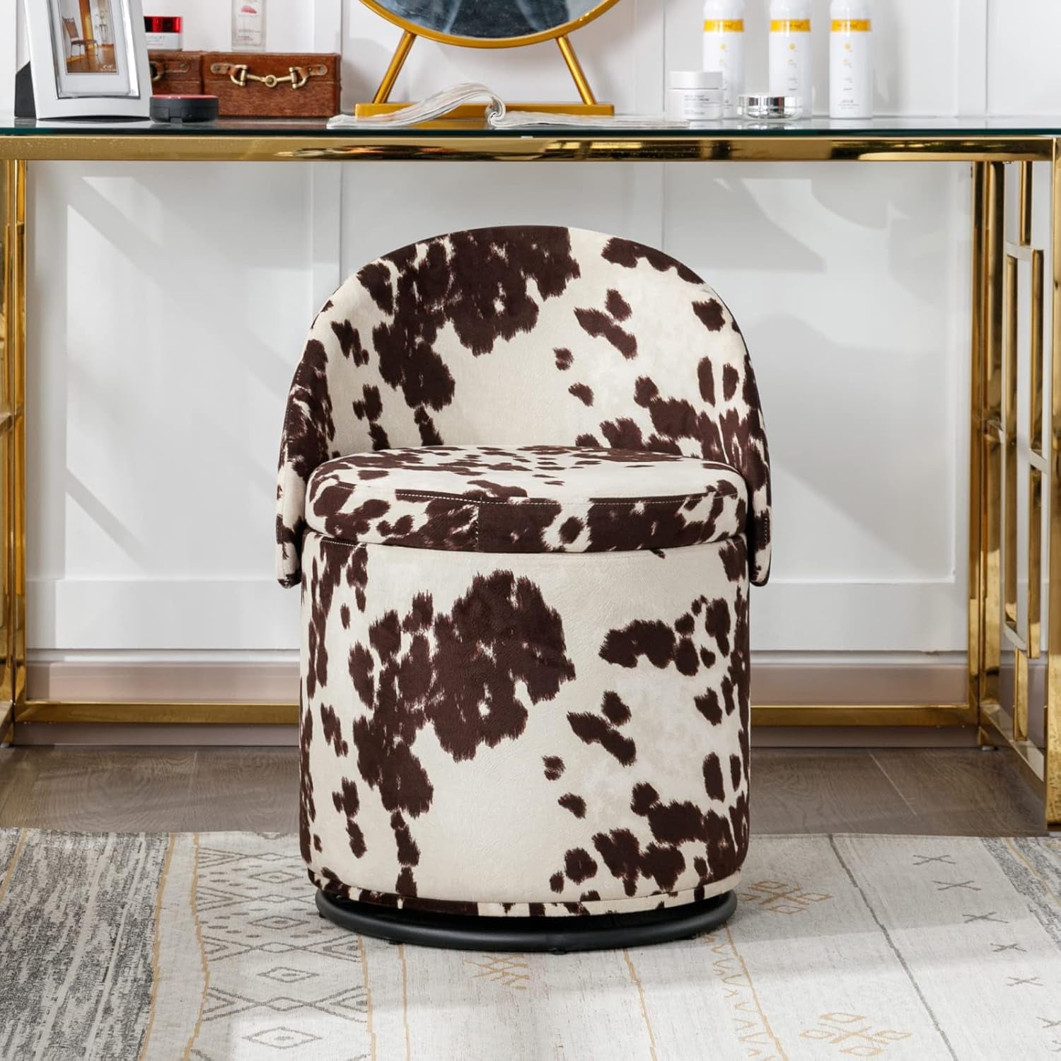 Milk Cow Velvet Upholstered Vanity Chair Storage Swivel