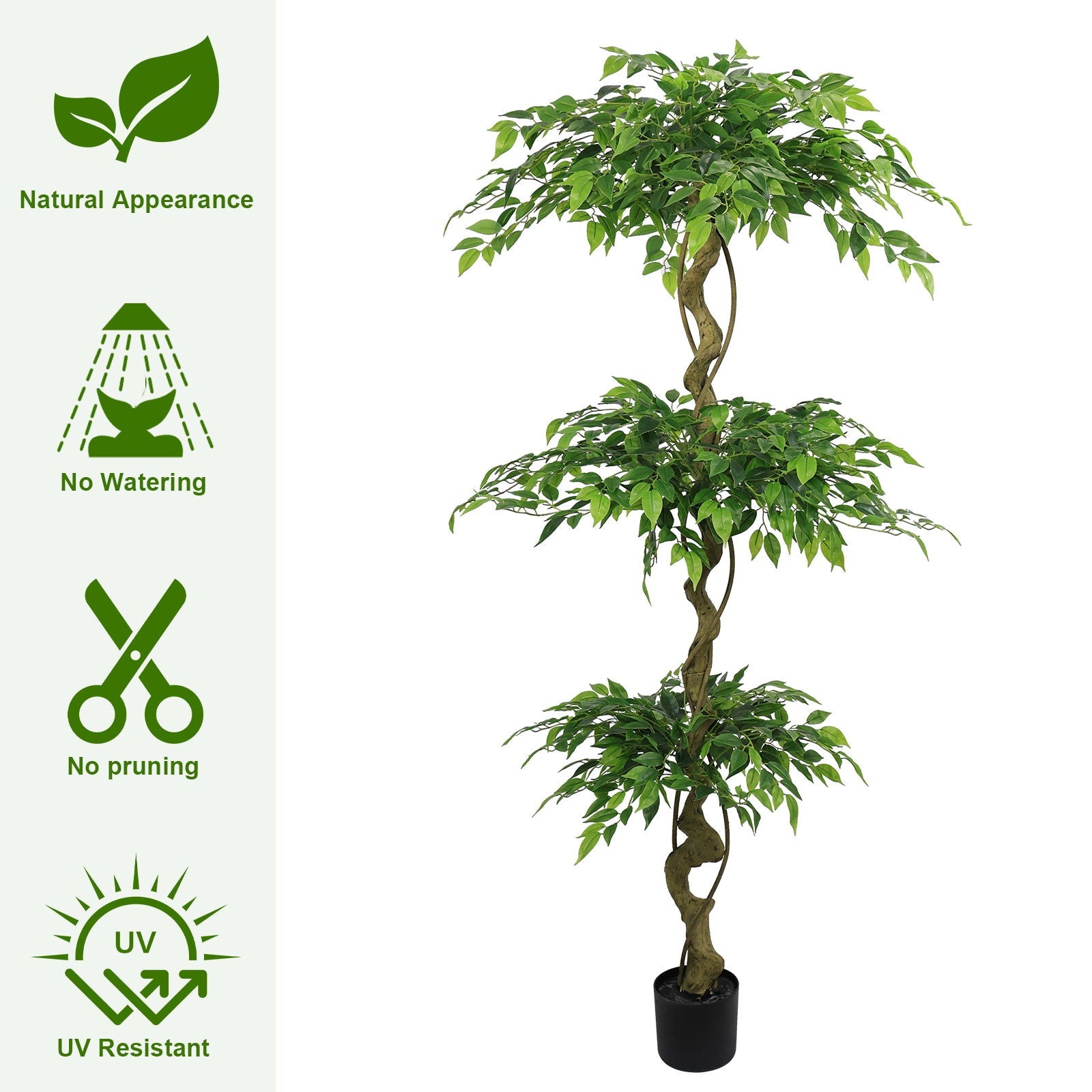 Artificial Ficus Tree With Pot For Home Decor Indoor Plant - Green