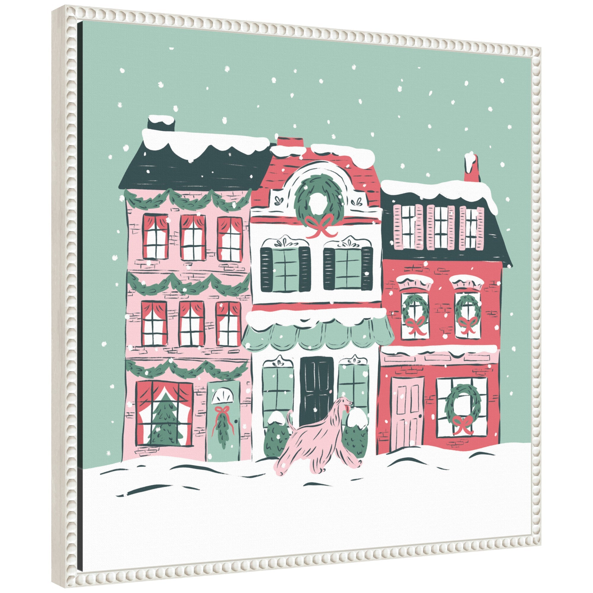 Sylvie Beaded Snowy Christmas Village Framed Canvas by Krissy Mast