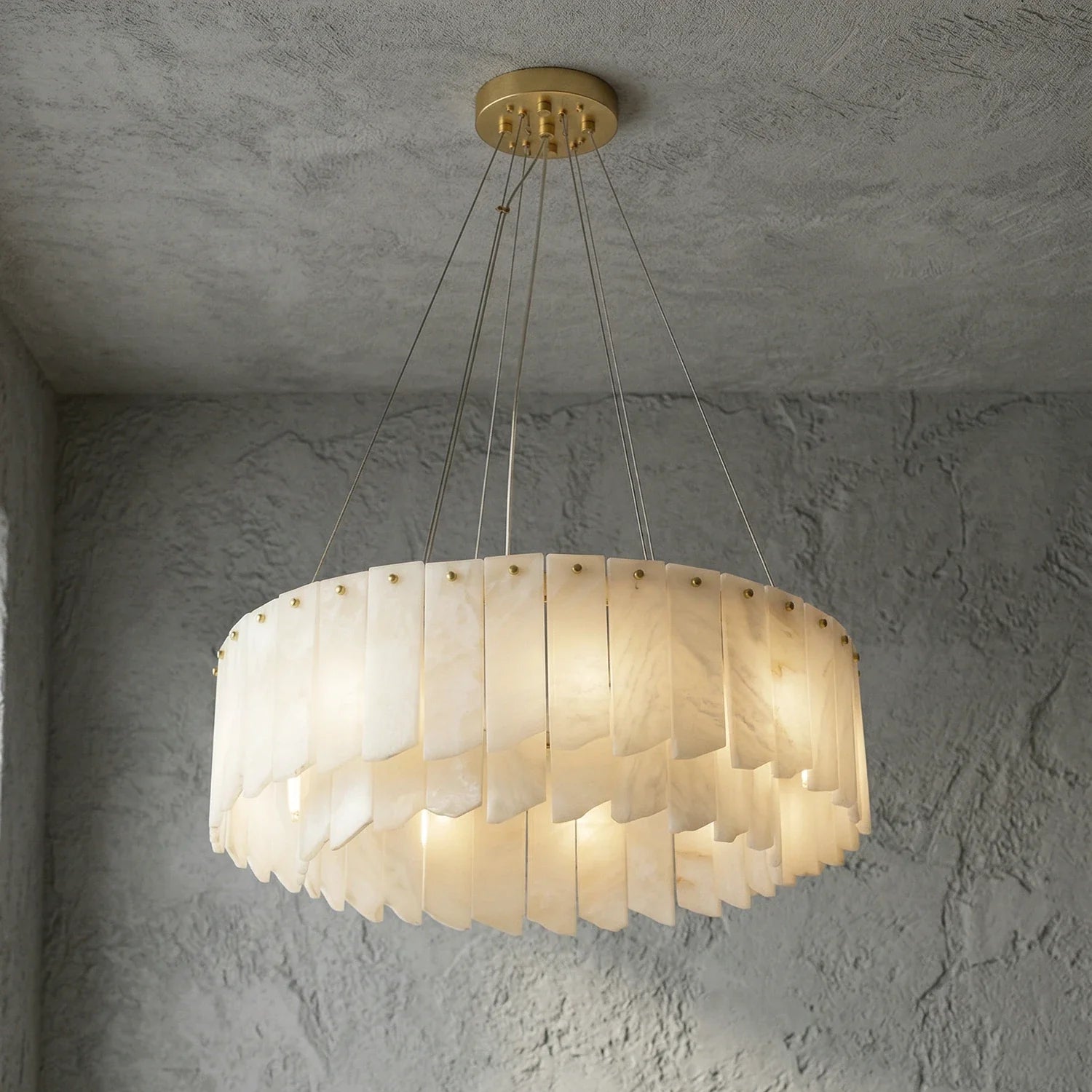 Cascade Alabaster Tiered Brass Chandelier