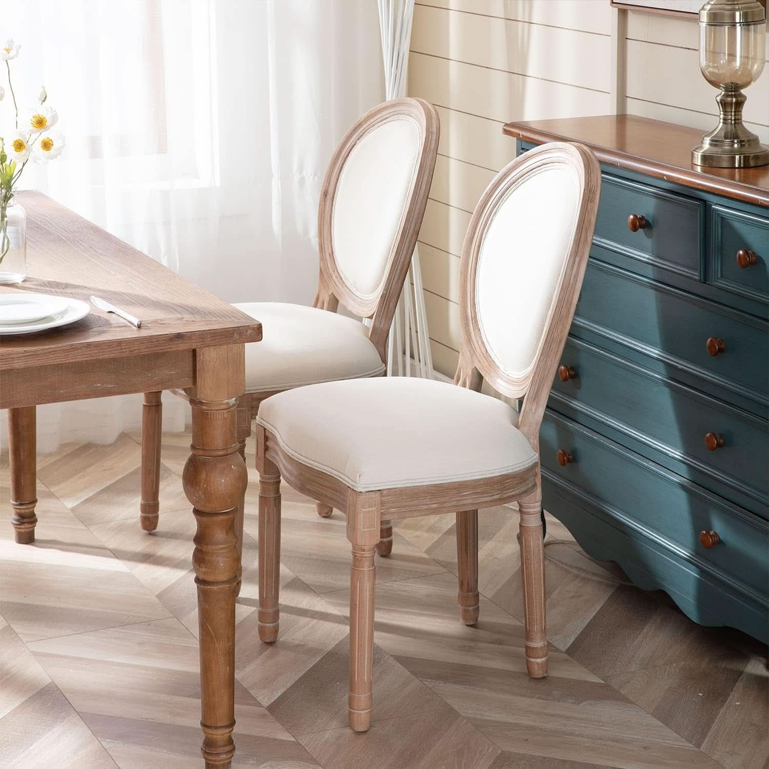 French Country Dining Chairs Beige Upholstered Set Of 6
