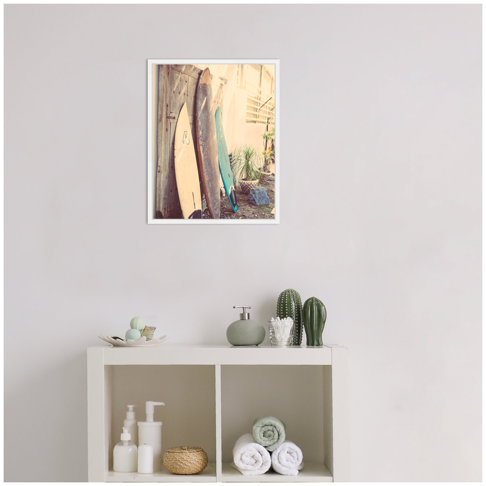 Sylvie Vintage Retro Beach Surfboards Framed Canvas by Saint and Sailor Studios