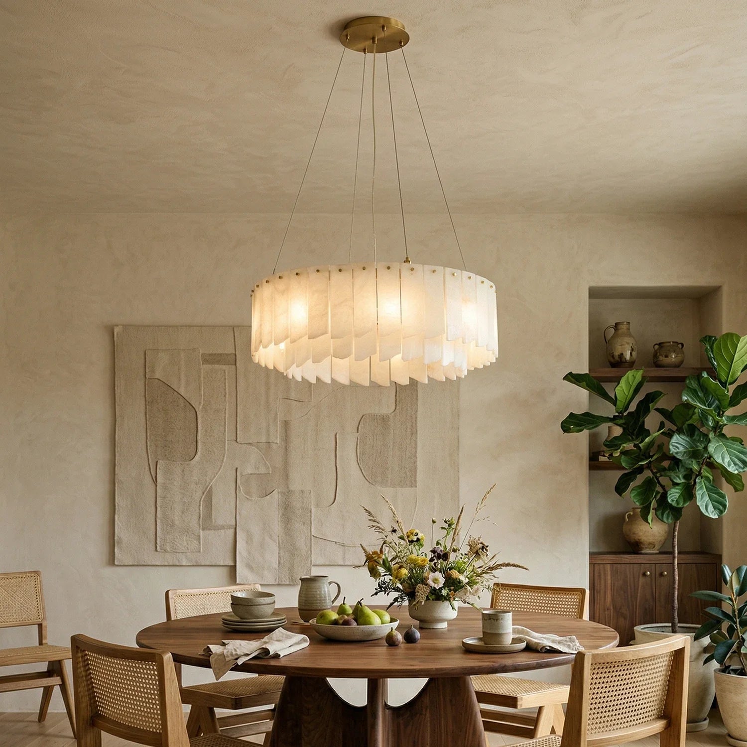 Cascade Alabaster Tiered Brass Chandelier