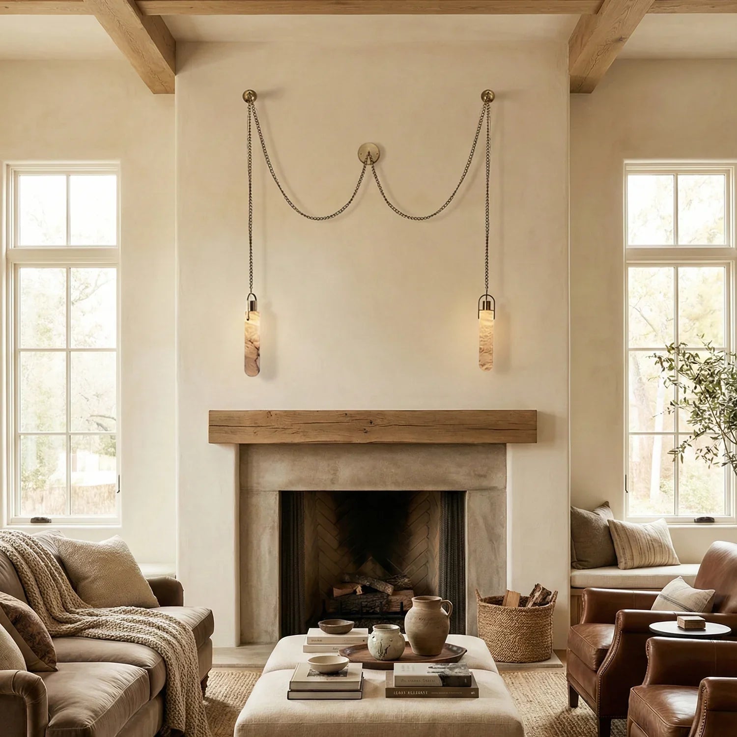 Cylindrical Alabaster Draped Chain Chandelier