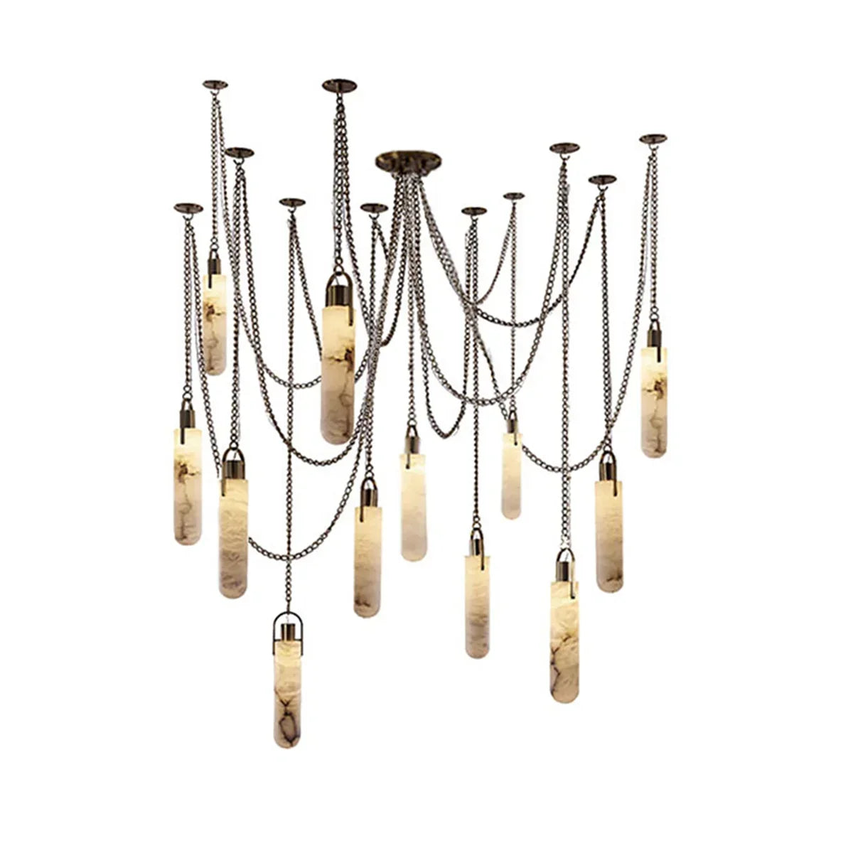 Cylindrical Alabaster Draped Chain Chandelier
