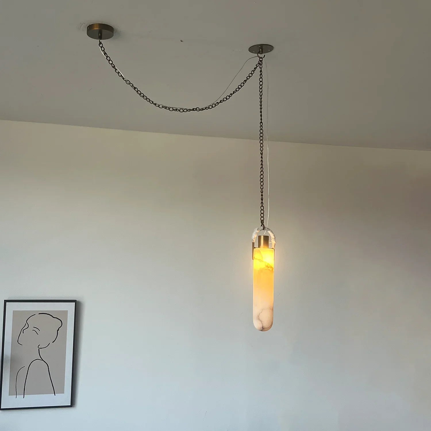 Cylindrical Alabaster Draped Chain Chandelier