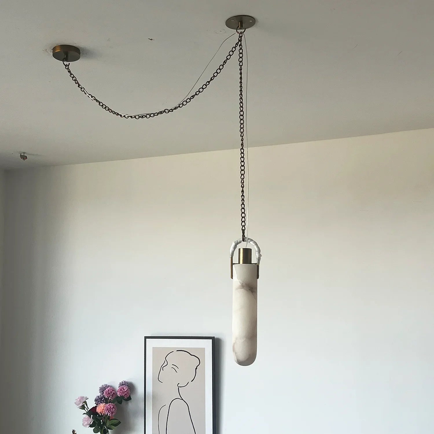 Cylindrical Alabaster Draped Chain Chandelier