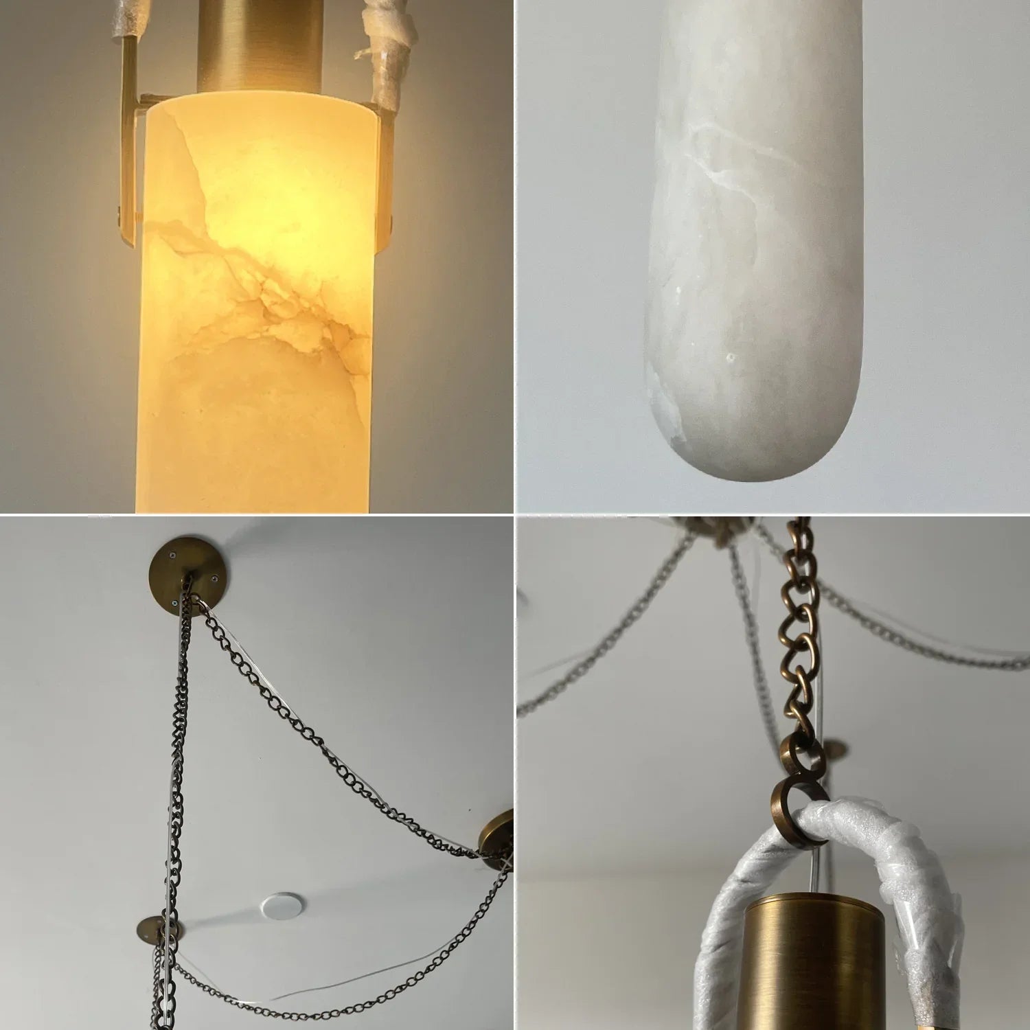 Cylindrical Alabaster Draped Chain Chandelier