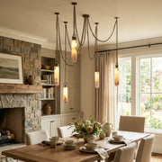 Cylindrical Alabaster Draped Chain Chandelier