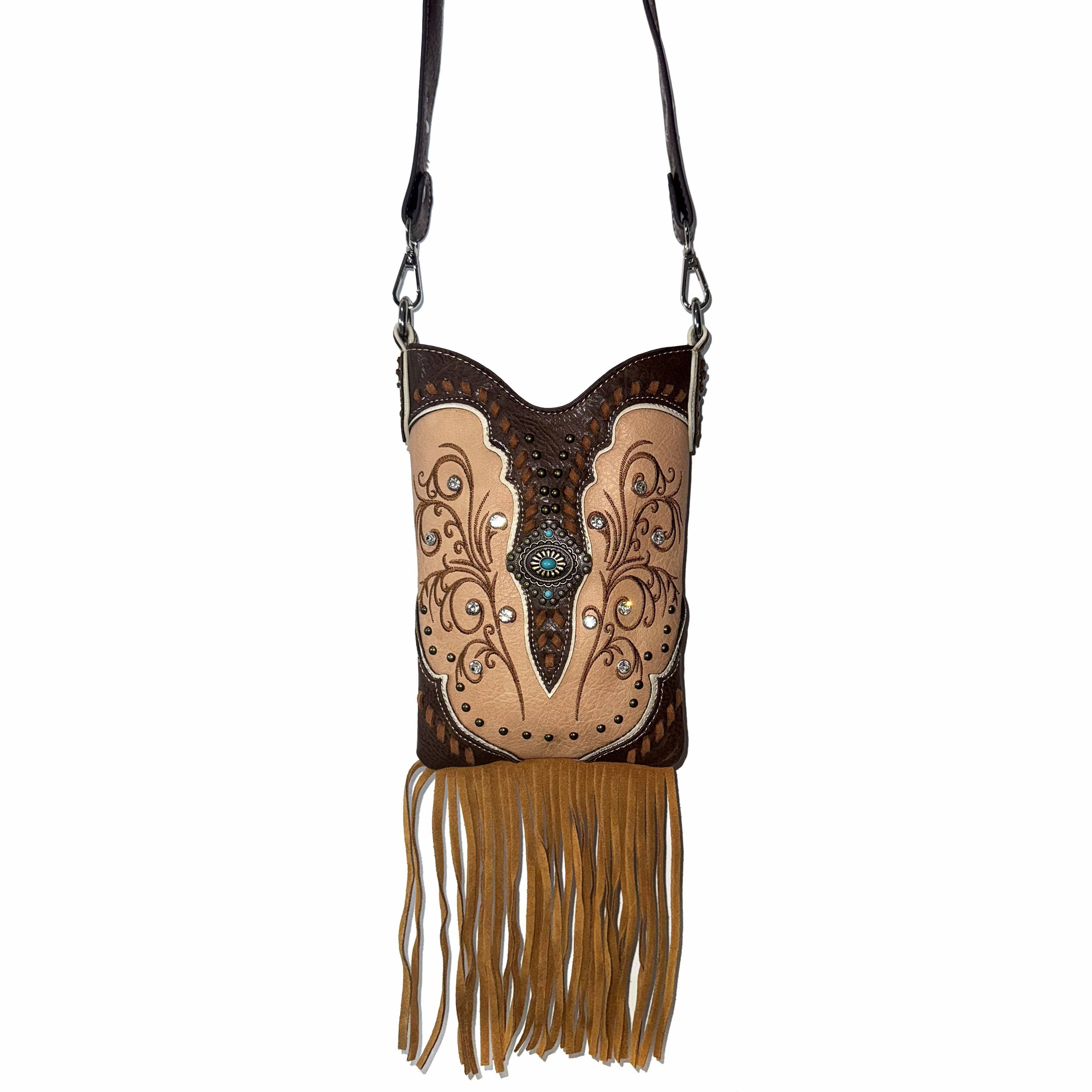 Fringe Western Crossbody Messenger Pouch: Turquoise