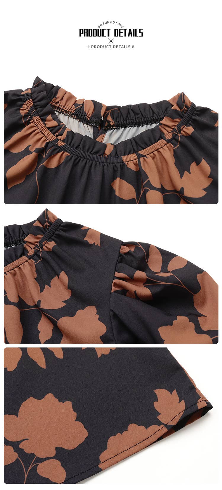 PUFF SLEEVE PRINTED CREW NECK SHIRT TOP: Black / (S)