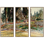 Cypress Trees at San Vigilio Lake Garda John Singer Sargent 3 Piece Framed Canvas Wall Art Set by Nostalgia Prints
