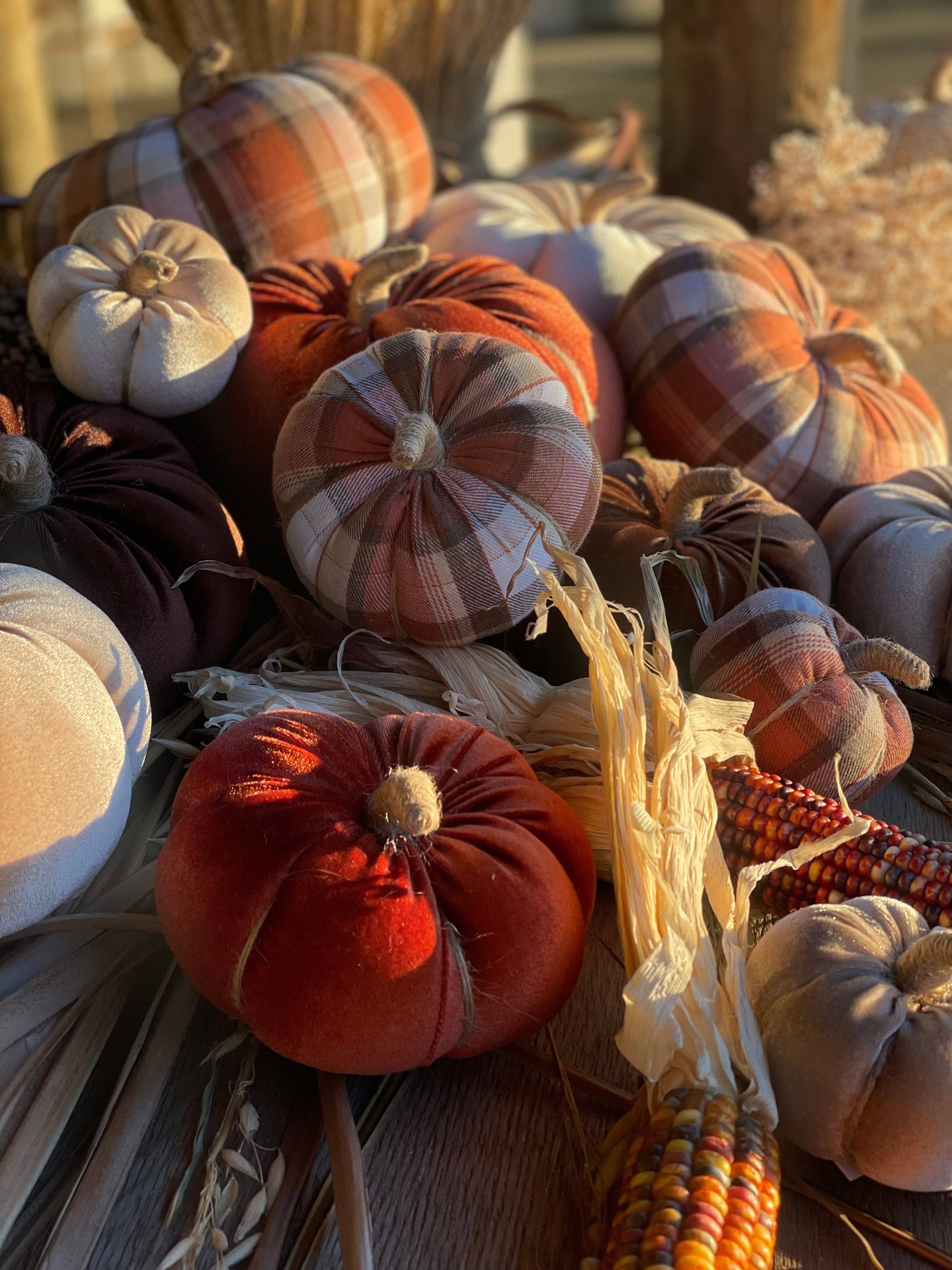 XL Harvest Plaid Fall Fabric Pumpkin