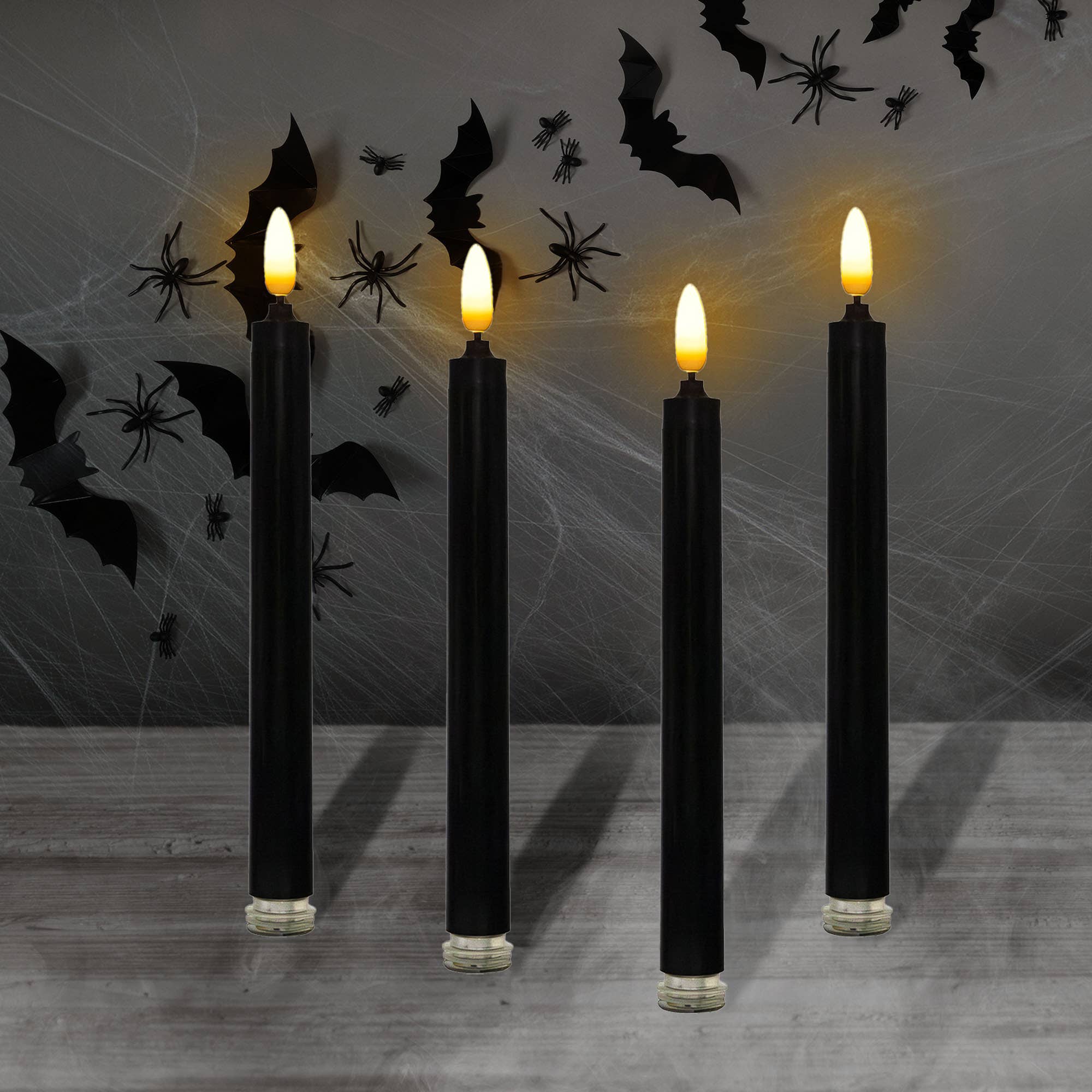 Battery Operated 3D Wick Flame Taper Candles, Black (4)