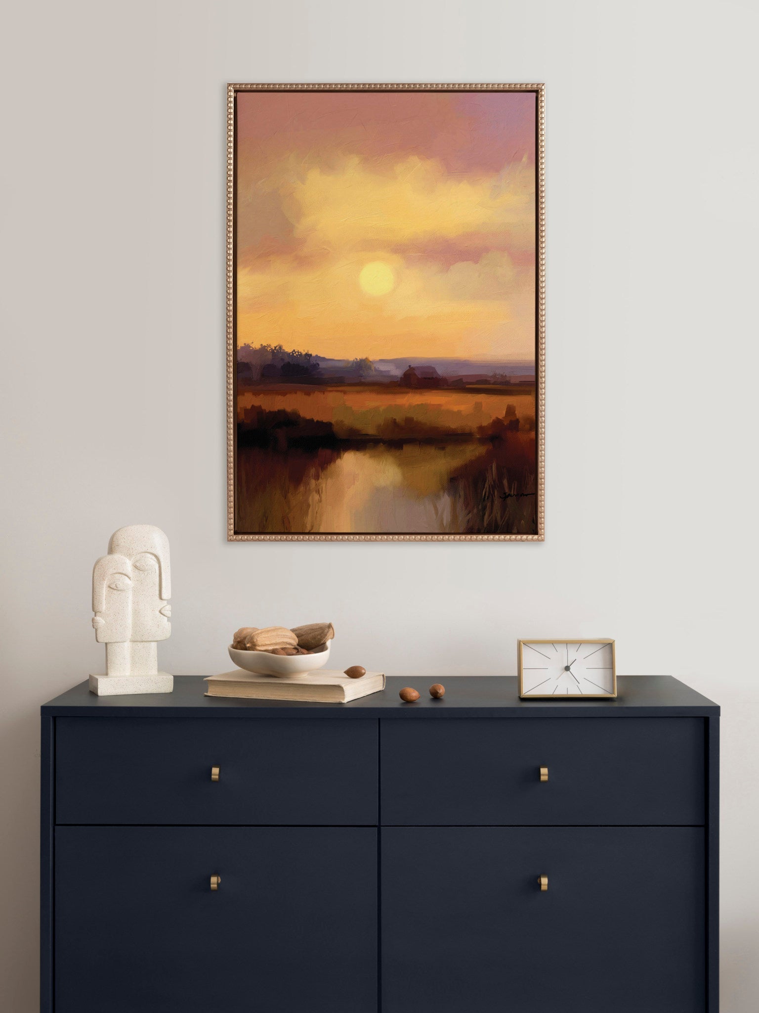 Sylvie Beaded Farm and Sun Framed Canvas by Mary Sparrow