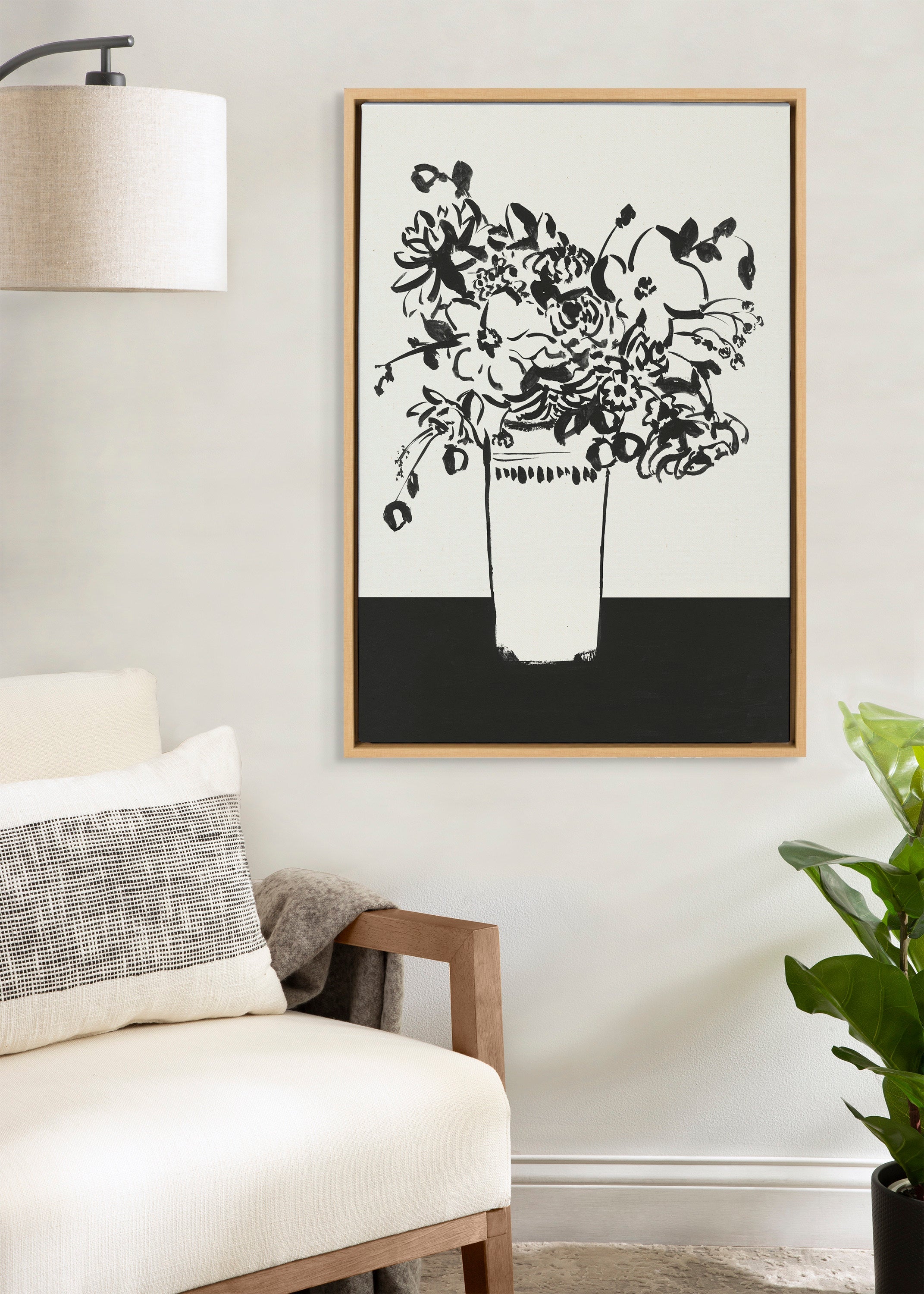 Sylvie 1043 Black and White Vase Framed Canvas by Teju Reval of SnazzyHues