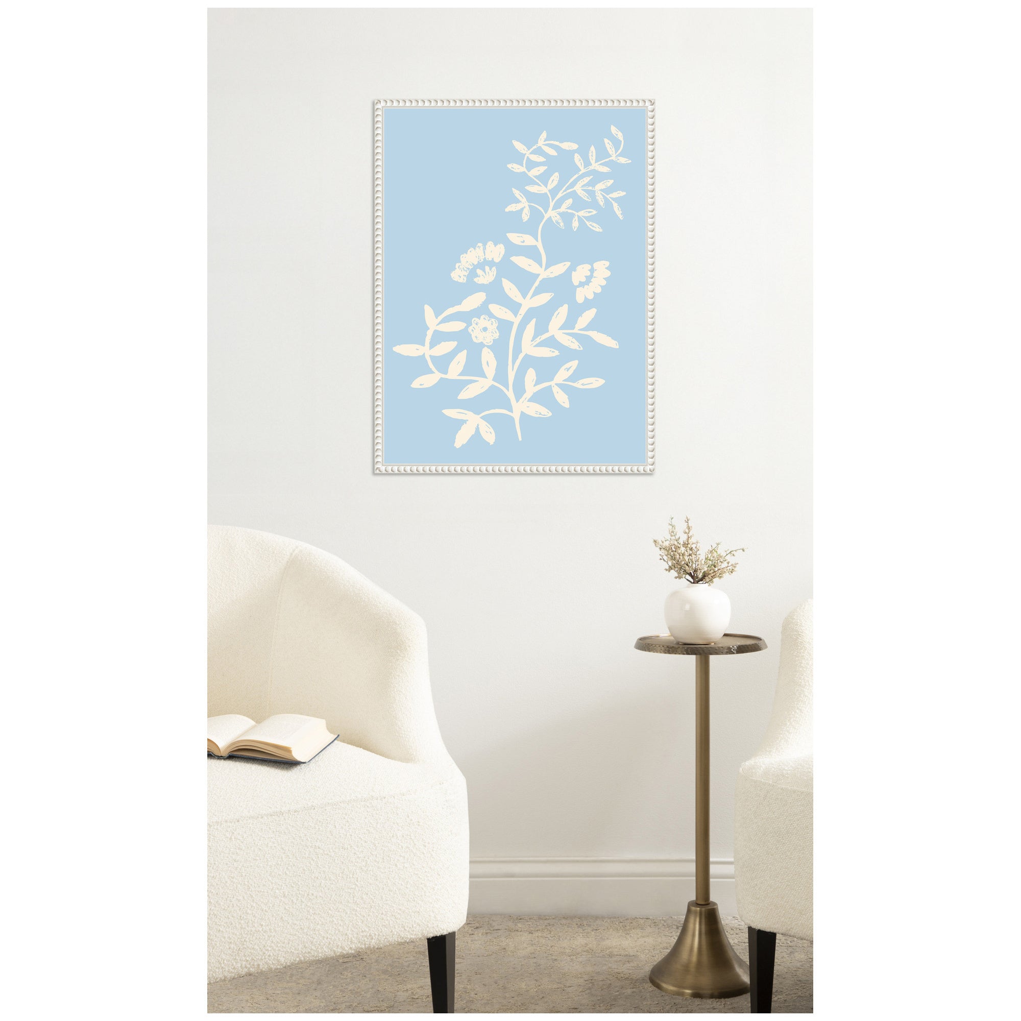 Country Chintz Botanical Pale Blue by Vicky Yorke Framed Canvas Wall Art Print