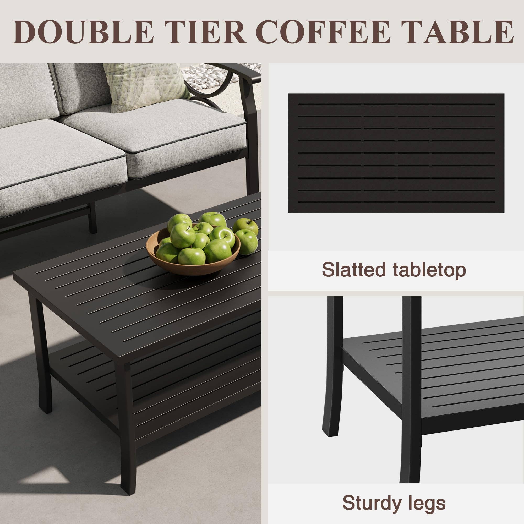 2 Pieces Outdoor Single Sofa, Patio Metal Armchair: Black