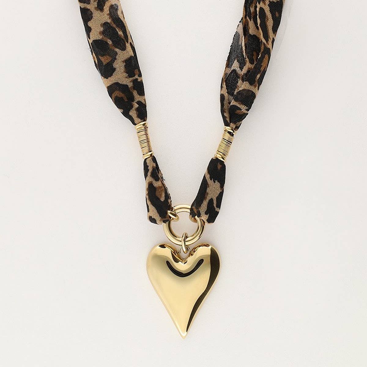 Leopard print heart stainless steel necklace
