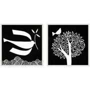 Sylvie Beaded Black and White Linocut Birds Framed Canvas Art Set by Giuliana Lazzerini