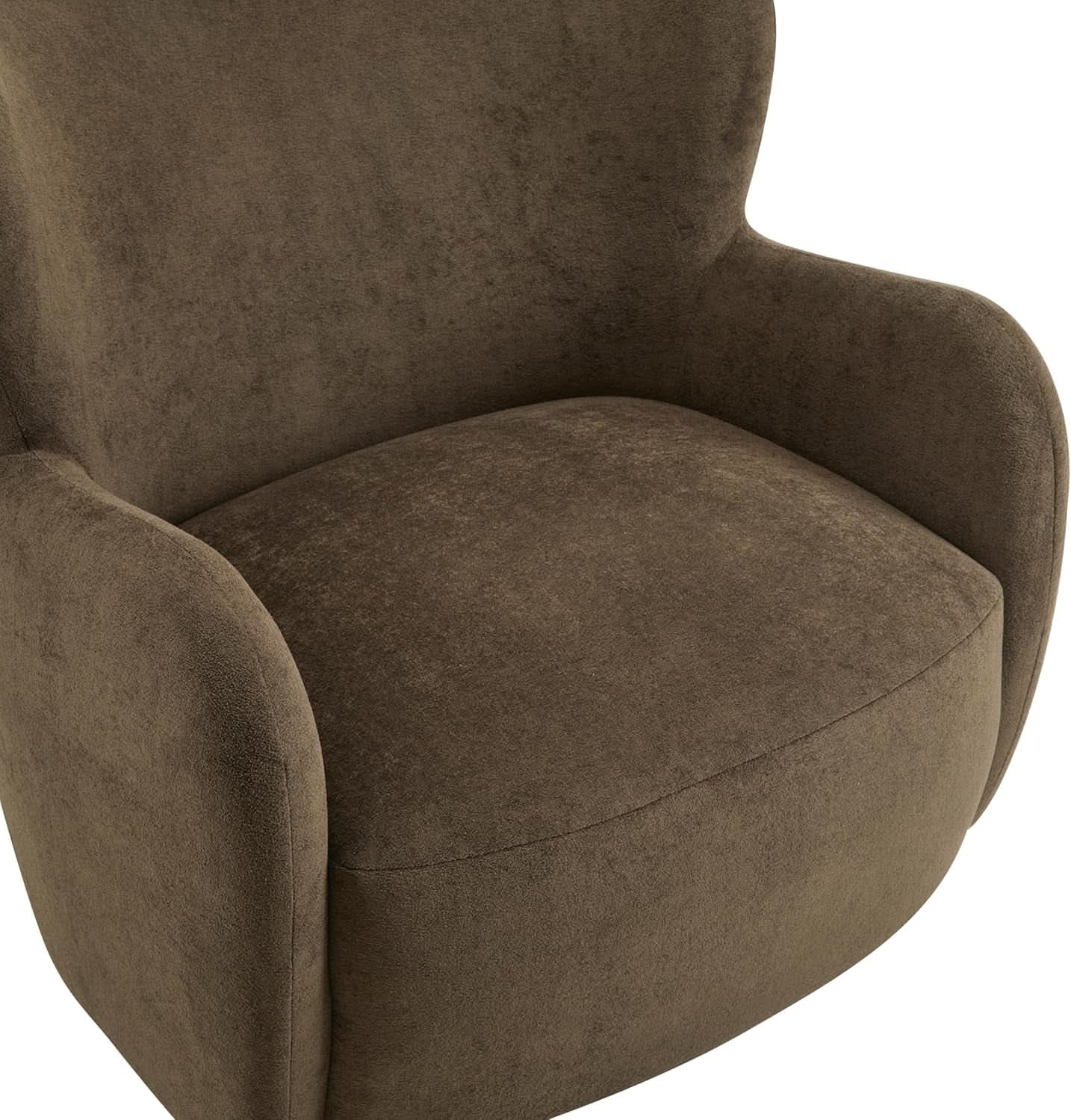 Brown Velvet Wingback Chair With Contoured Backrest