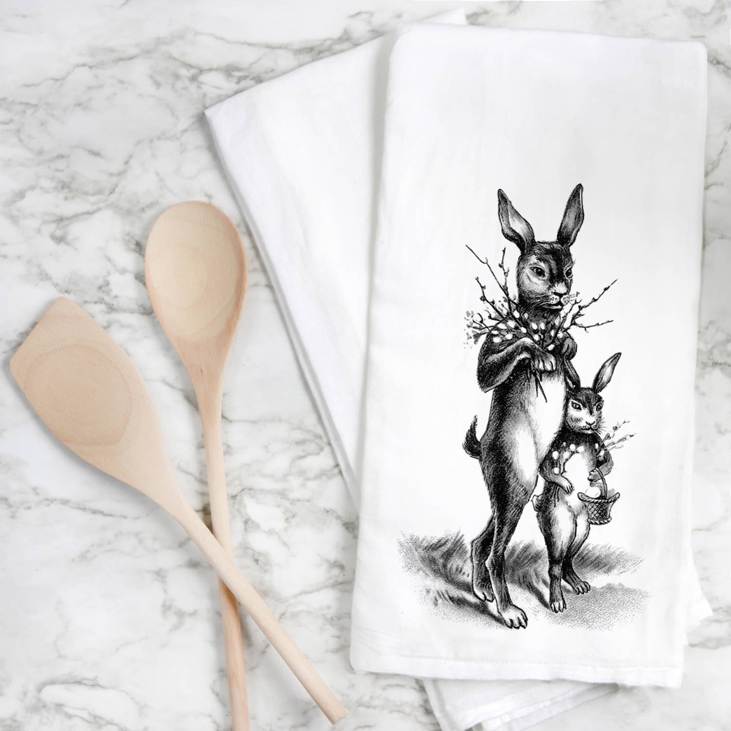 Vintage Bunnies Tea Towel: Natural