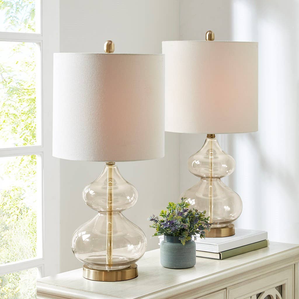 Clear Glass Base Table Lamps, Gold Glass