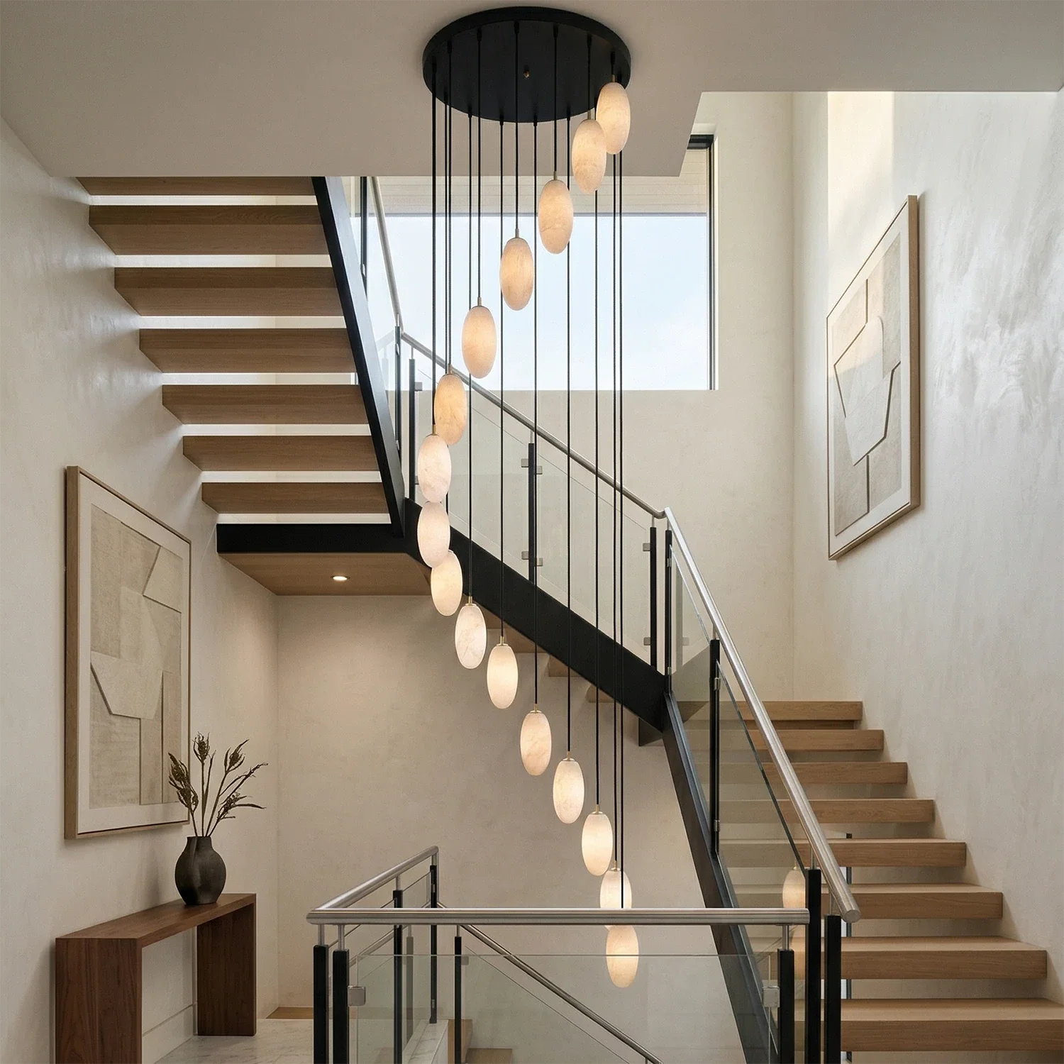 Egg-Shaped Alabaster Chandelier