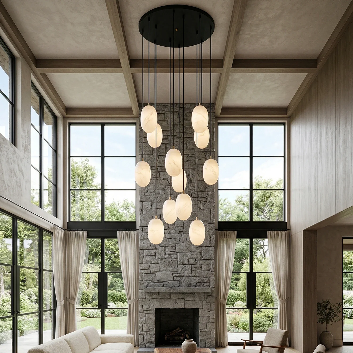 Egg-Shaped Alabaster Chandelier