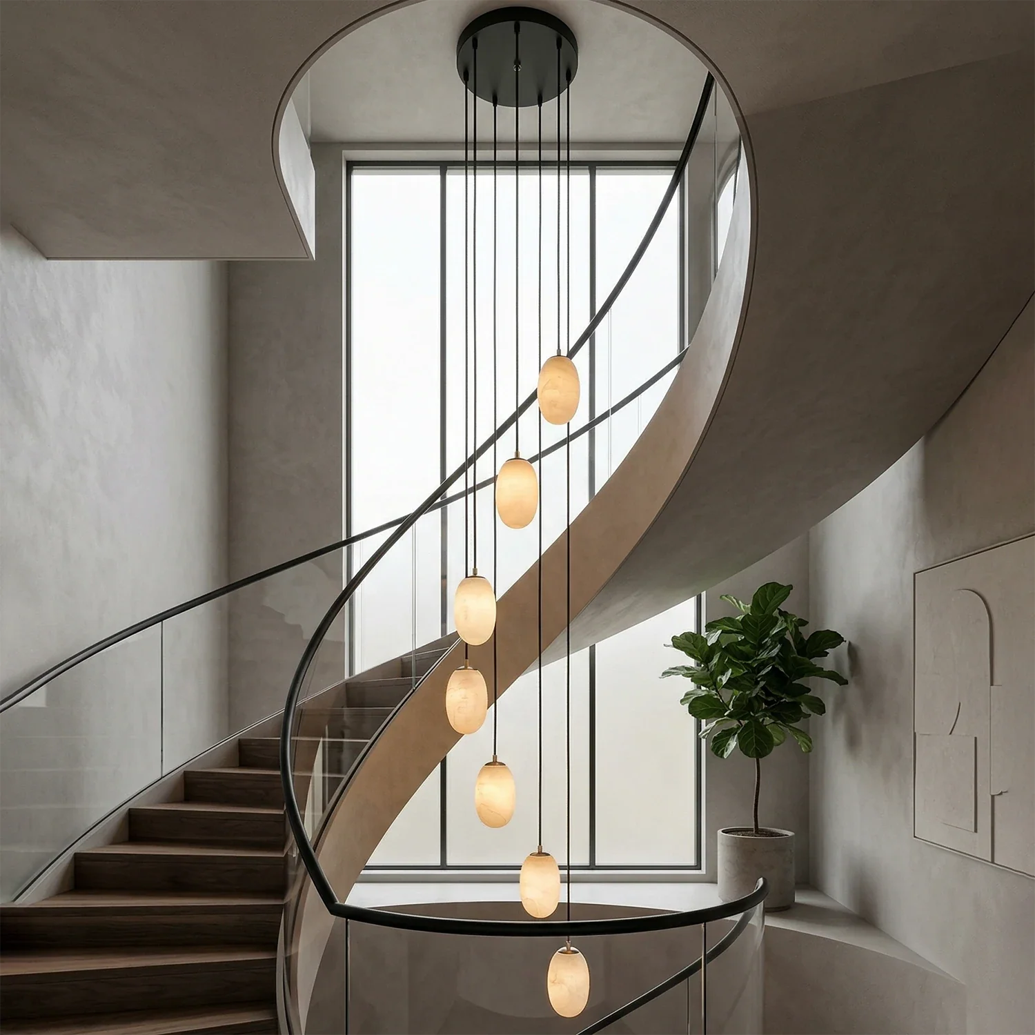 Egg-Shaped Alabaster Chandelier