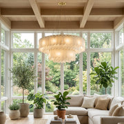 Cascade Alabaster Tiered Brass Chandelier