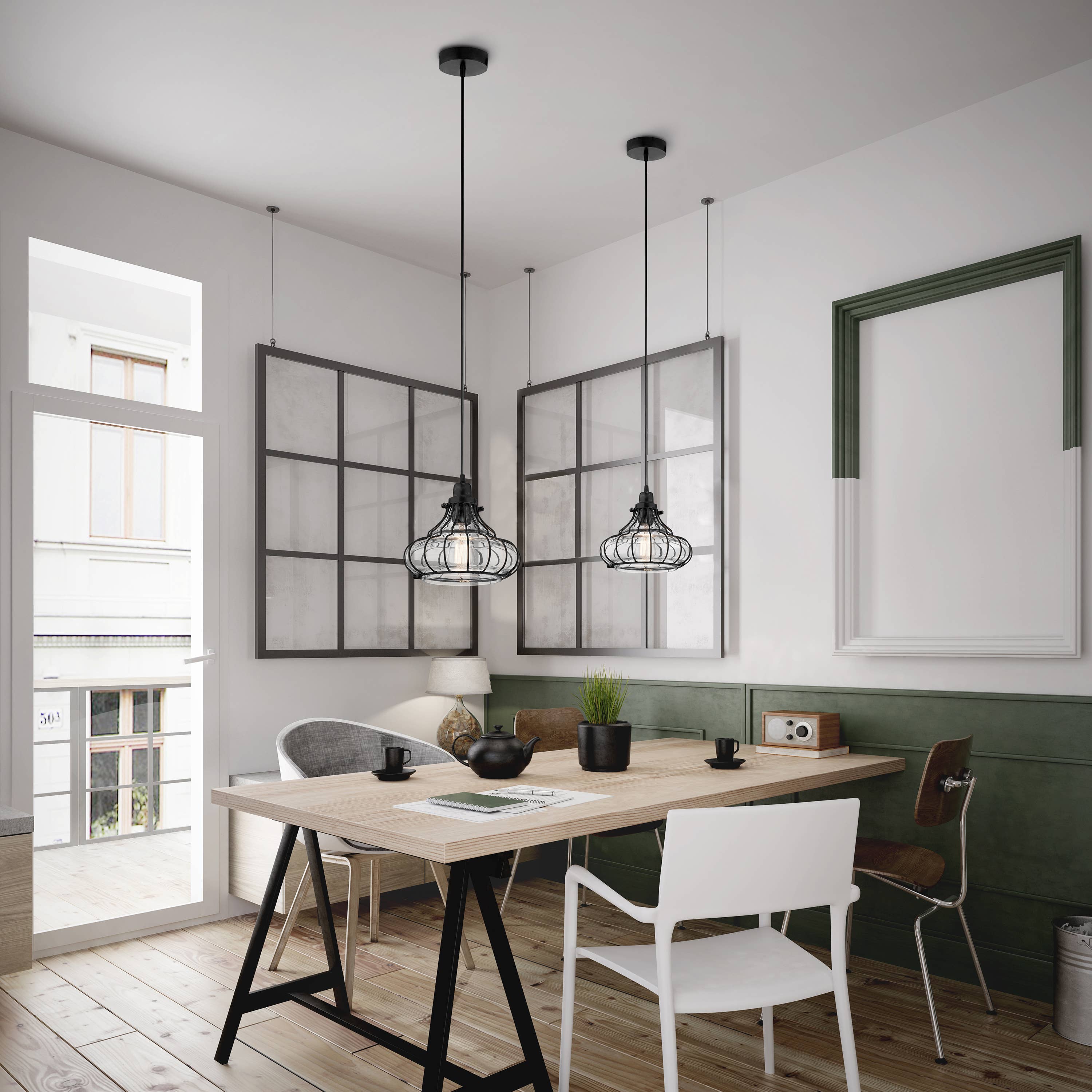 10"H Aisling Black Metal and Glass Conical Pendant Light