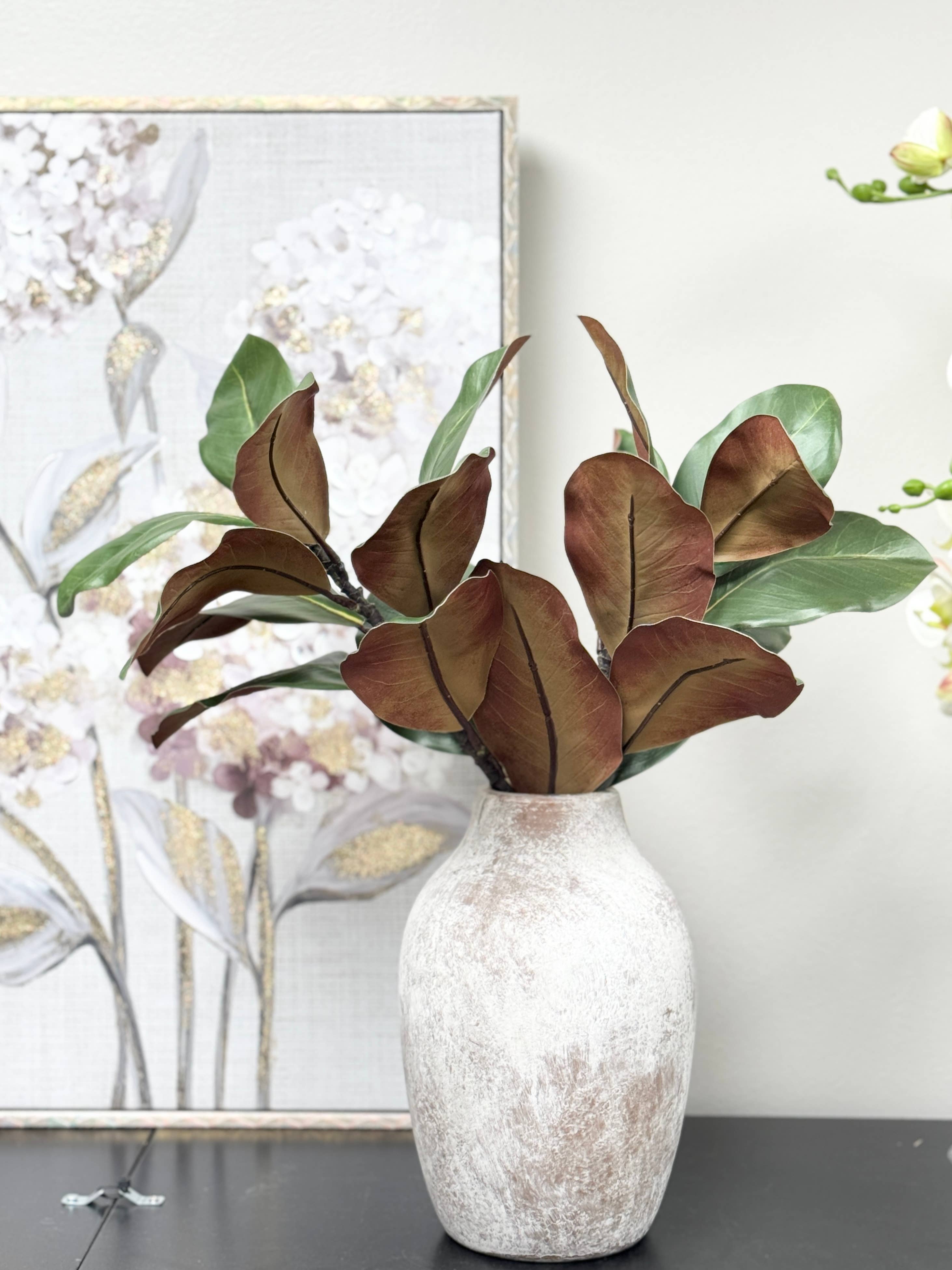 22"Ultra realistic Real Touch Magnolia Stem-10 leaves: Natural Green