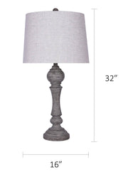 32" Polyresin Table Lamp w/ Reclaimed Grey Finish: Reclaimed Grey w/ Natural Linen