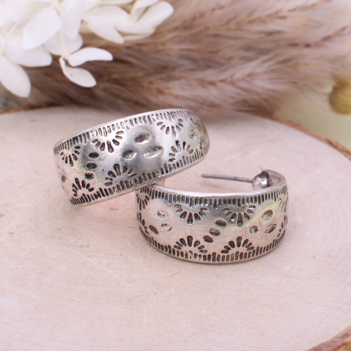 Southwest Silver Textured Hoop Earrings