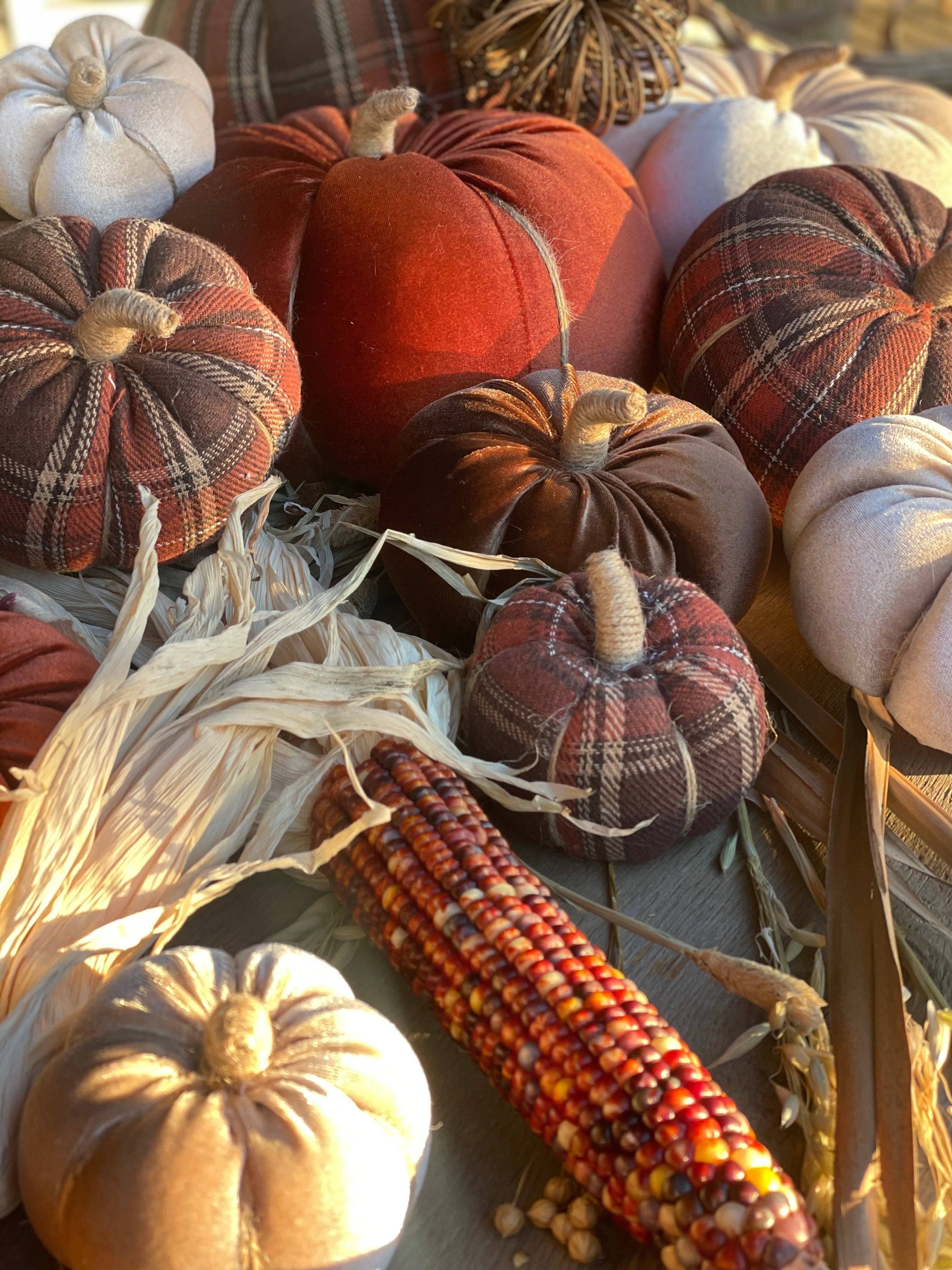 XL Harvest Plaid Fall Fabric Pumpkin