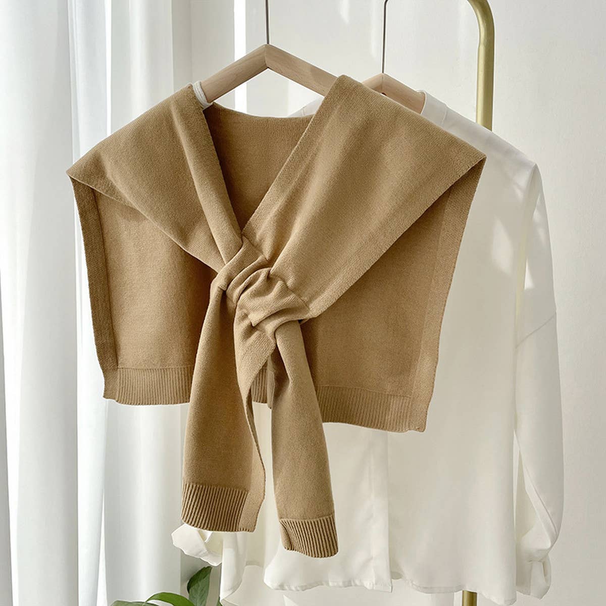 Solid Color Knitted Knotted Shawl–Casual & Cozy _CWASC0757: CAMEL / (OS) 2