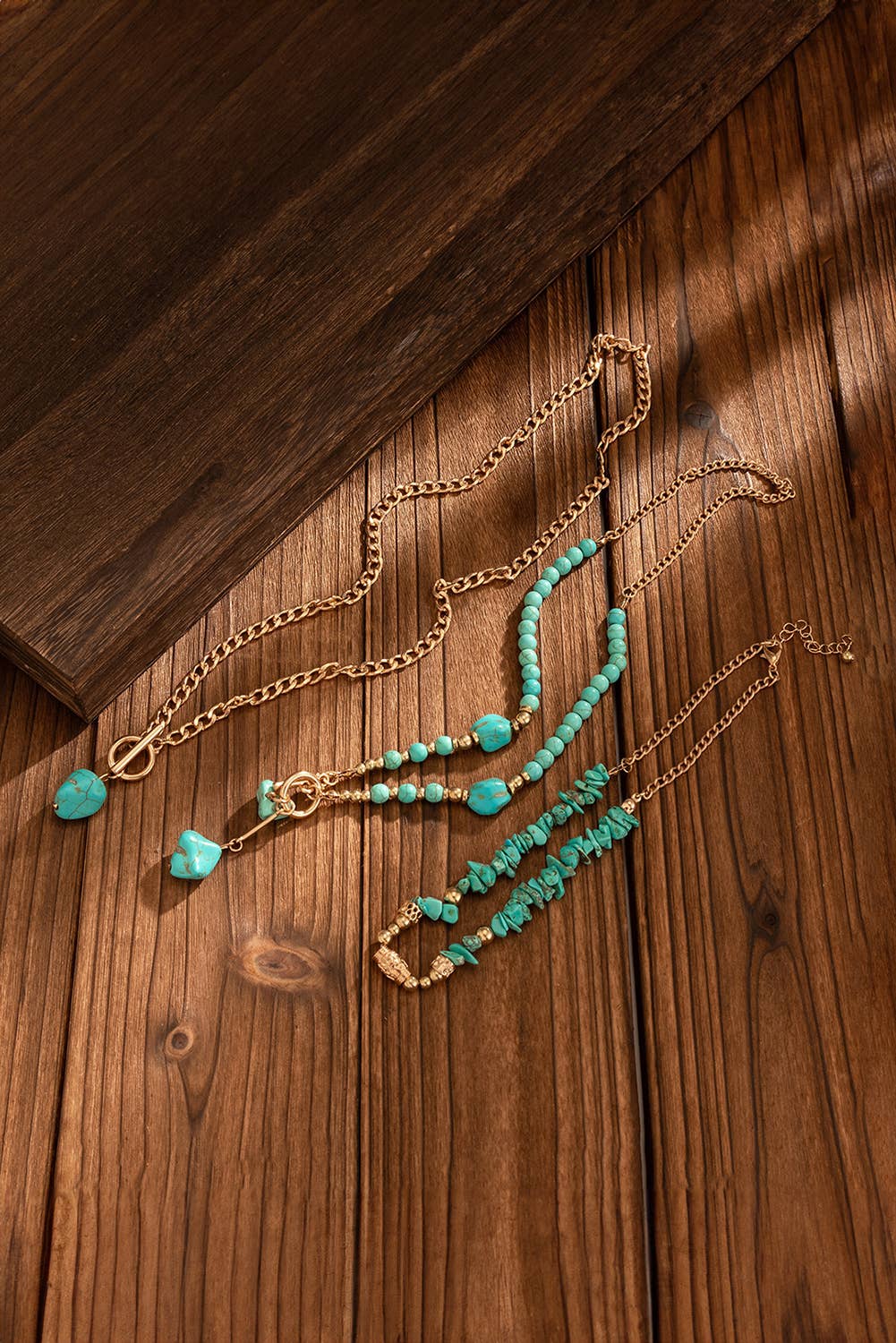 Plated Toggle Clasp Turquoise Cable Chain Layered Necklace: Green