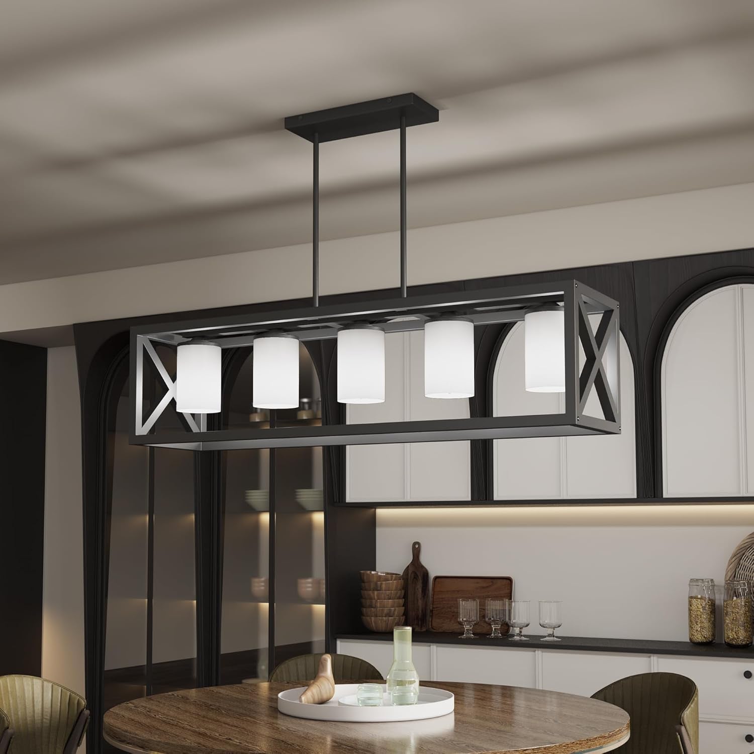 Farmhouse 5 Light Metal Linear Chandelier