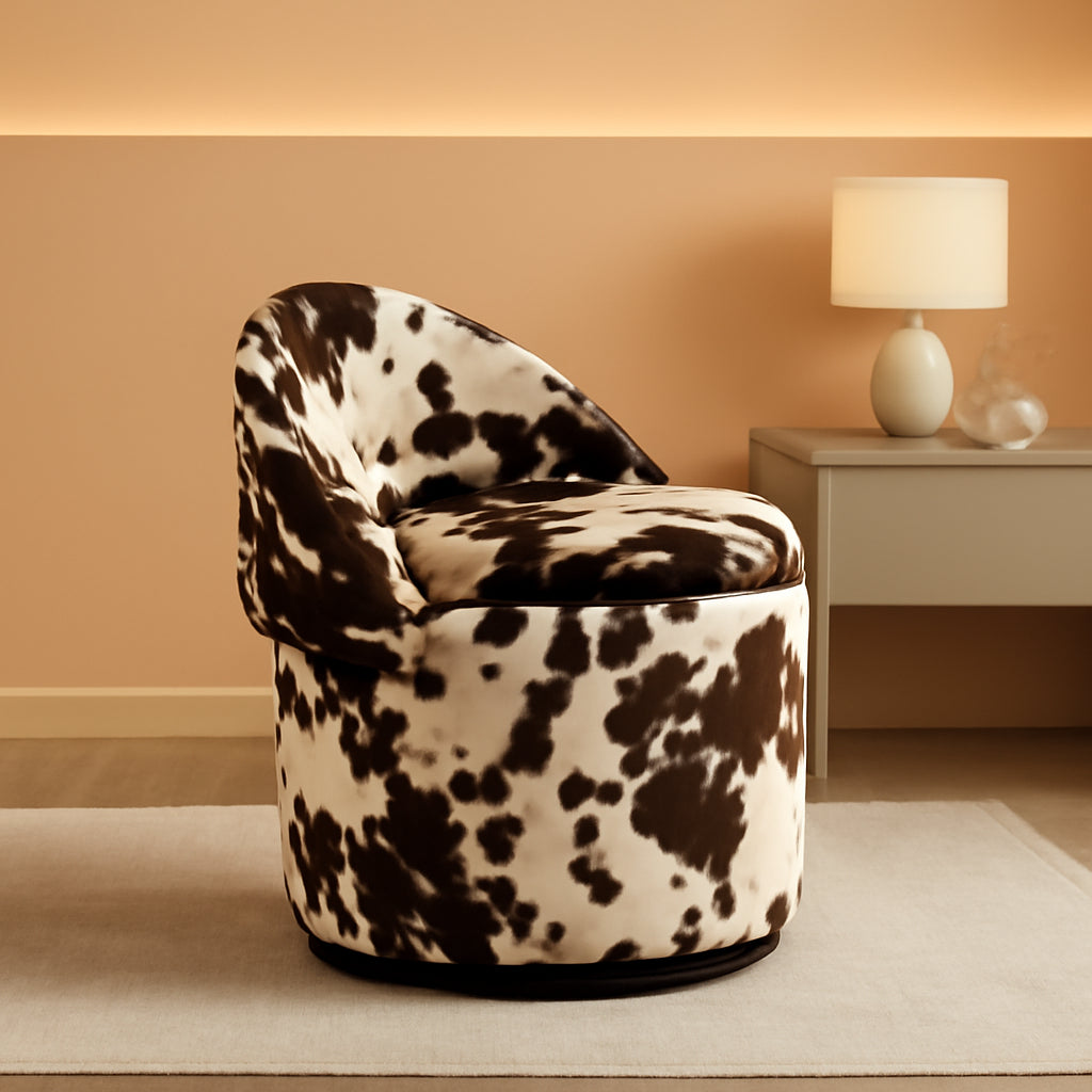 Milk Cow Velvet Upholstered Vanity Chair Storage Swivel