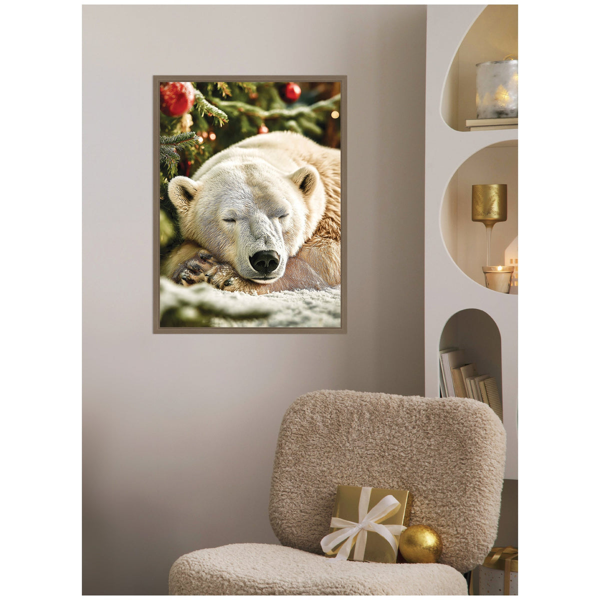 Sylvie Framed Canvas Icebear Sleeping Beneath a Christmas Tree by Michael Schauer