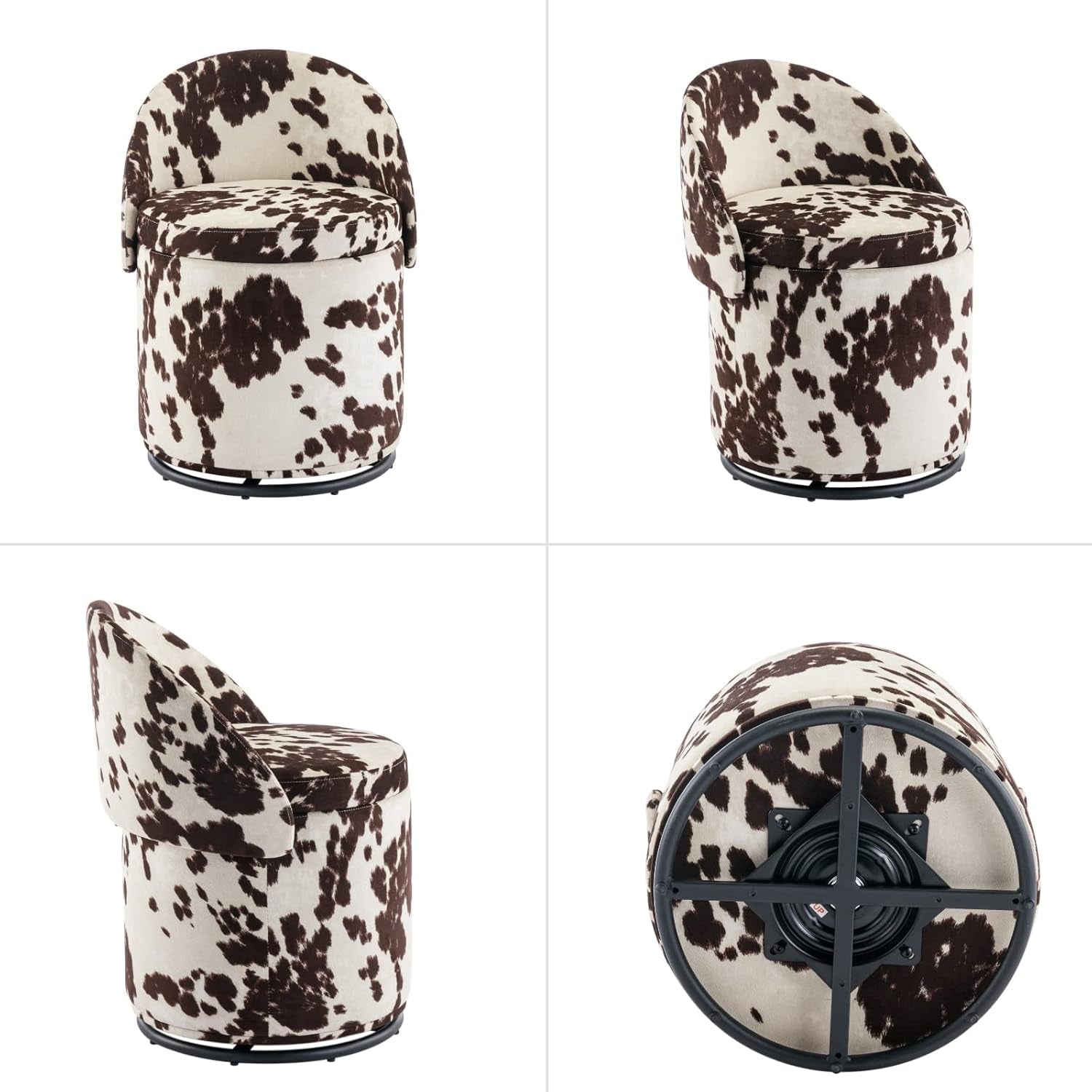Milk Cow Velvet Upholstered Vanity Chair Storage Swivel