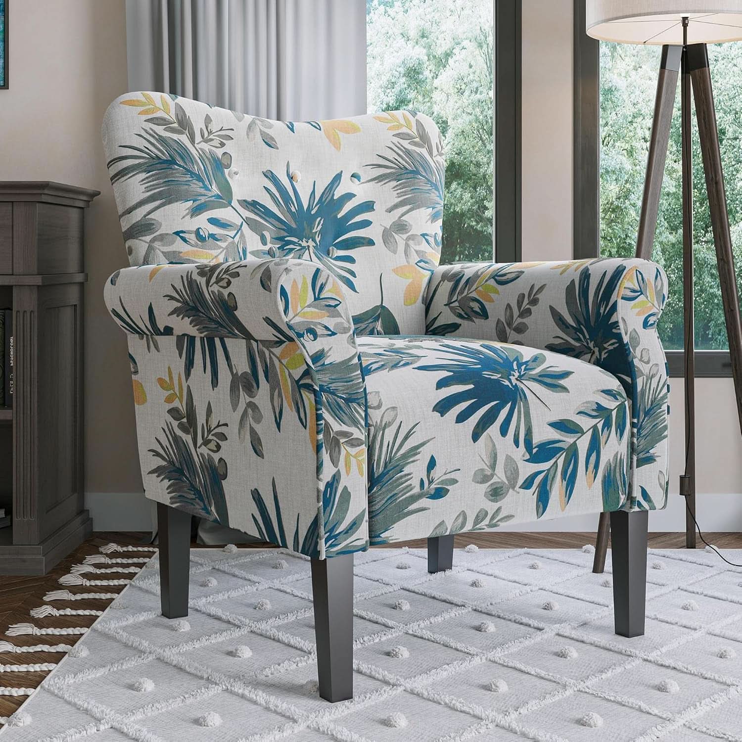 Wingback Upholstered Accent Chair Green Floral