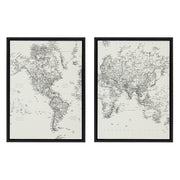 Sylvie Vintage Black and White World Map Framed Canvas Set by The Creative Bunch Studio