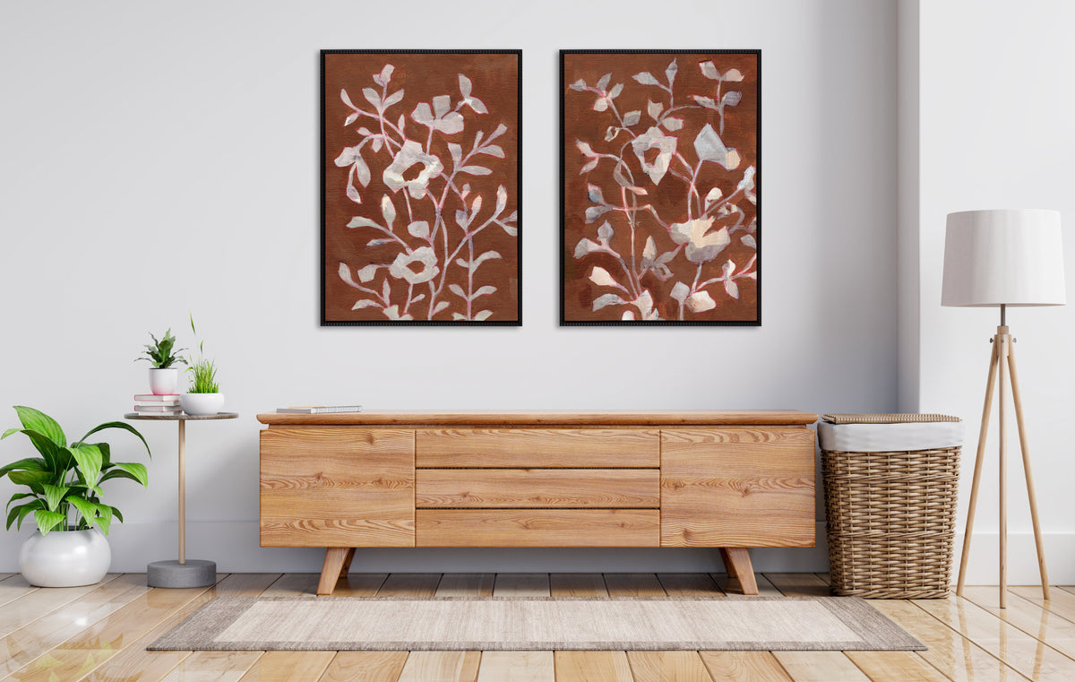 Sylvie Beaded Botanical Harmony I and II Framed Canvas Art Set by Nikita Jariwala