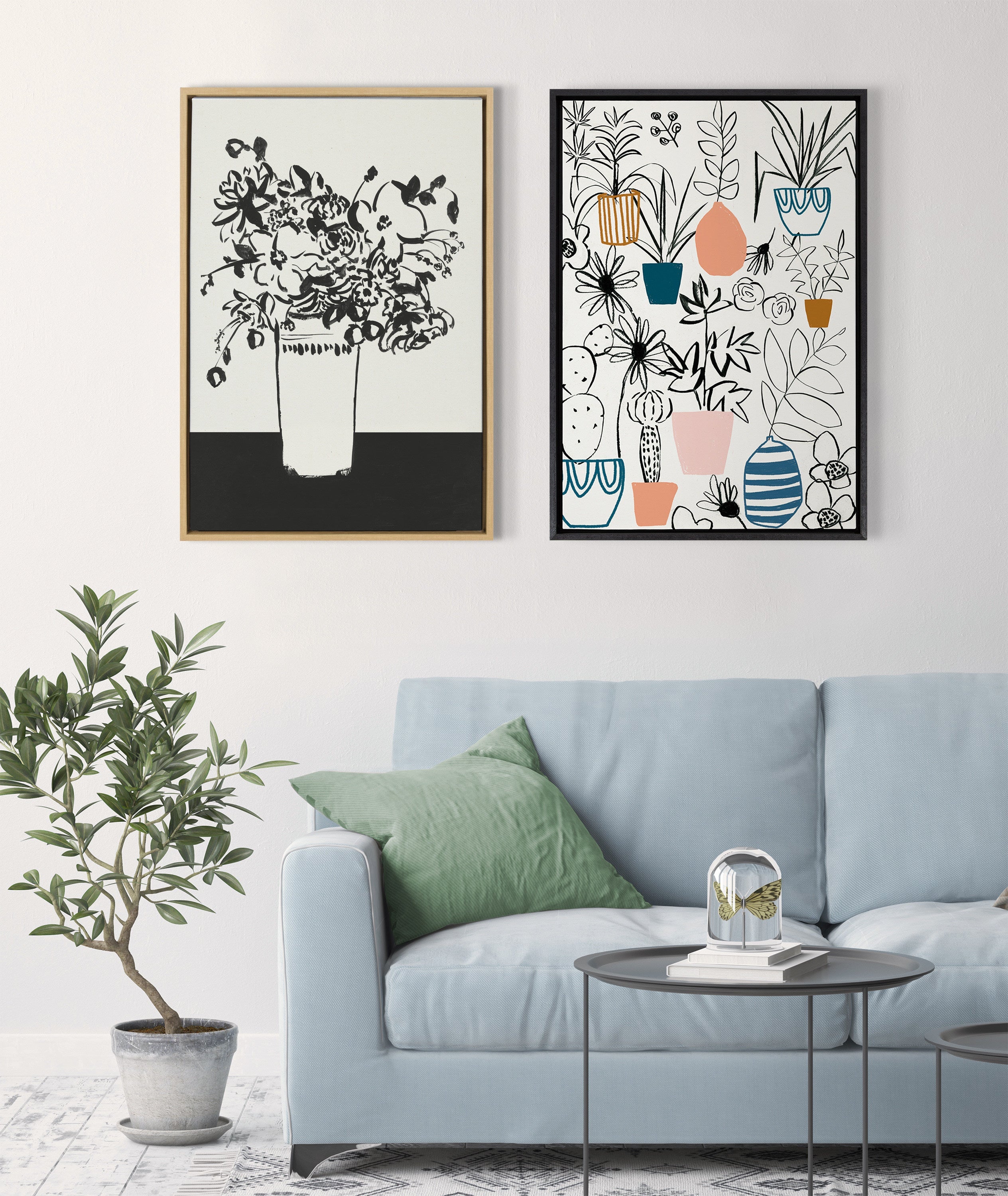 Sylvie 1043 Black and White Vase Framed Canvas by Teju Reval of SnazzyHues